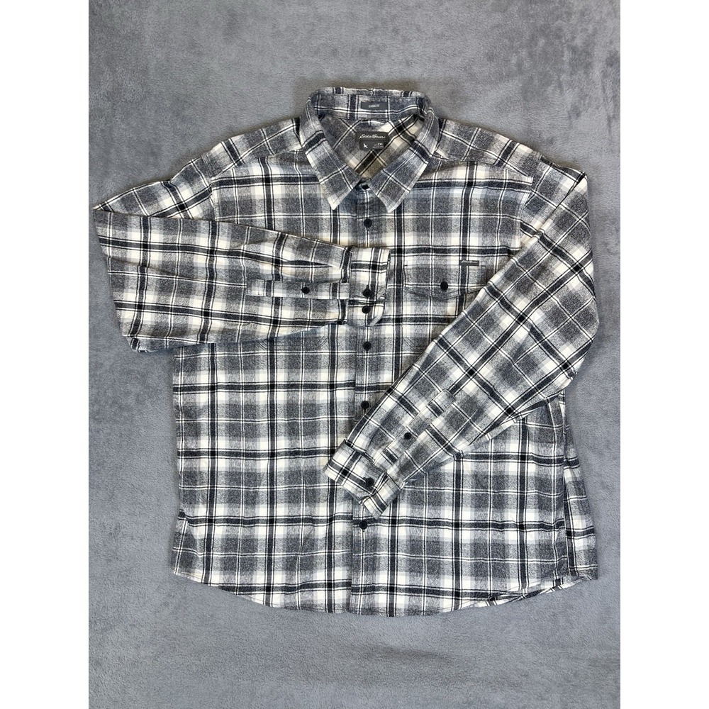 Eddie Bauer Shirt Mens XXL Black Plaid Flannel Long Sleeve Button Up Classic Fit